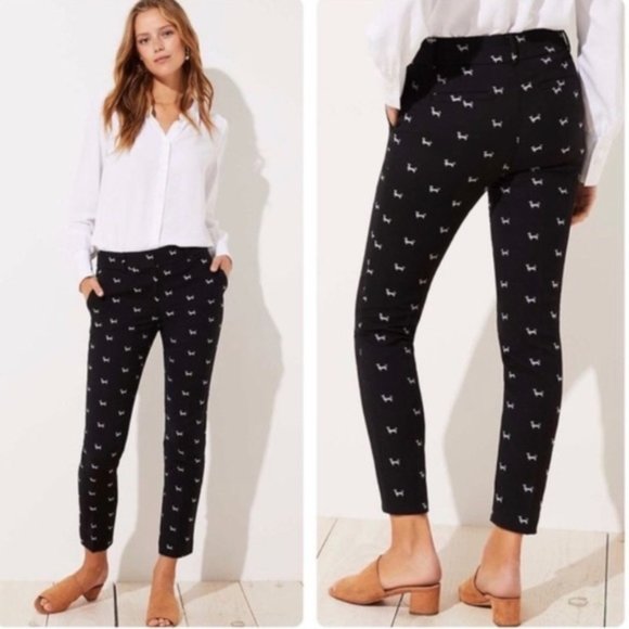 LOFT Pants - LOFT Black Marisa Style Trousers with White Dachshund Dog Print  - Size 2
